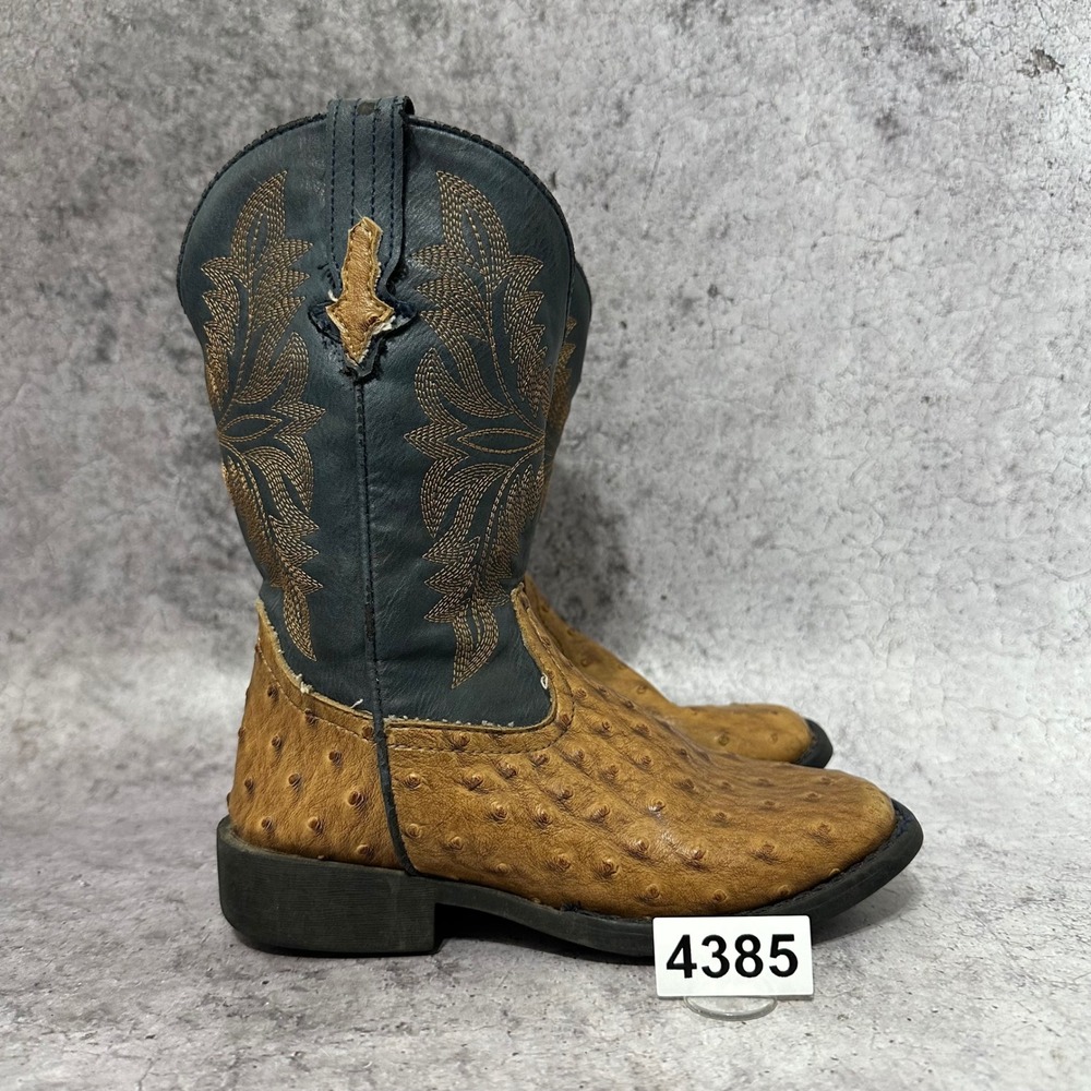 Roper Cowboy Boots Kids 13 Tan Faux Ostrich Western Square Toe Cowboy